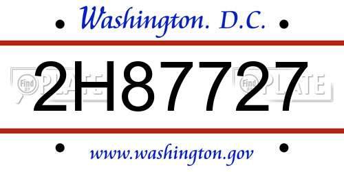 2H87727 District Of Columbia License Plate