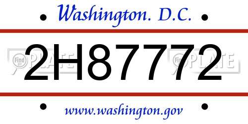 2H87772 District Of Columbia License Plate