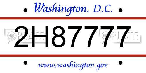 2H87777 District Of Columbia License Plate