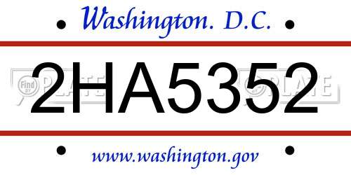 2HA5352 District Of Columbia License Plate