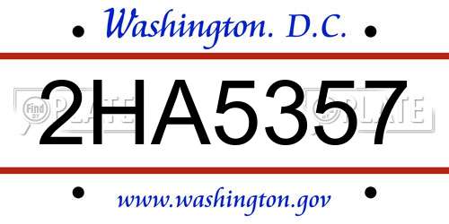 2HA5357 District Of Columbia License Plate