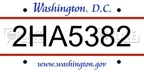 2HA5382 District Of Columbia License Plate