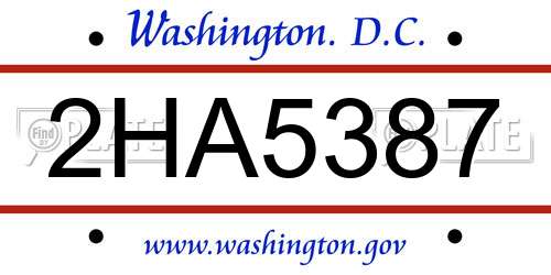 2HA5387 District Of Columbia License Plate