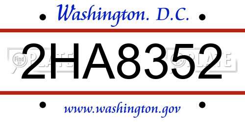 2HA8352 District Of Columbia License Plate