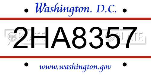 2HA8357 District Of Columbia License Plate