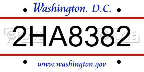 2HA8382 District Of Columbia License Plate