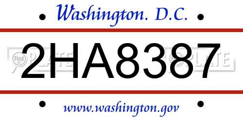 2HA8387 District Of Columbia License Plate