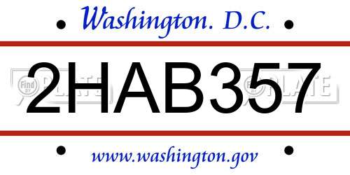 2HAB357 District Of Columbia License Plate