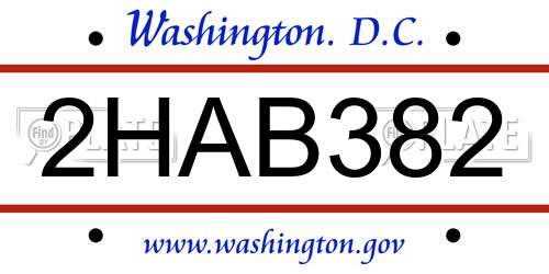 2HAB382 District Of Columbia License Plate