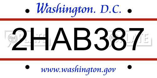 2HAB387 District Of Columbia License Plate
