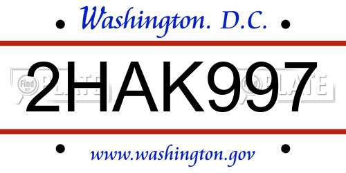 2HAK997 District Of Columbia License Plate