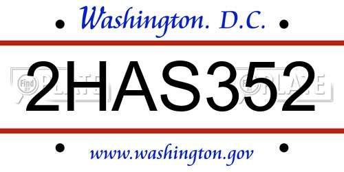 2HAS352 District Of Columbia License Plate