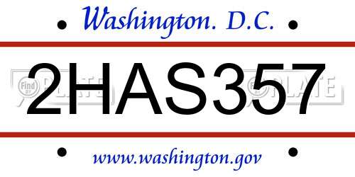 2HAS357 District Of Columbia License Plate