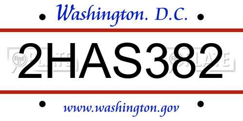 2HAS382 District Of Columbia License Plate