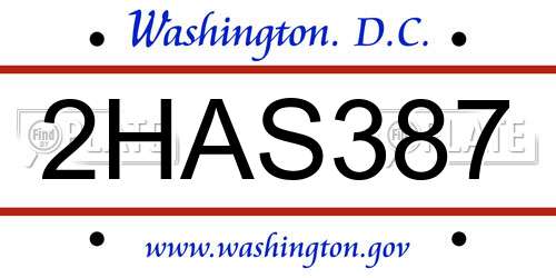 2HAS387 District Of Columbia License Plate