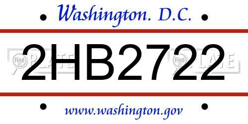 2HB2722 District Of Columbia License Plate