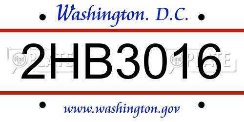 2HB3016 District Of Columbia License Plate