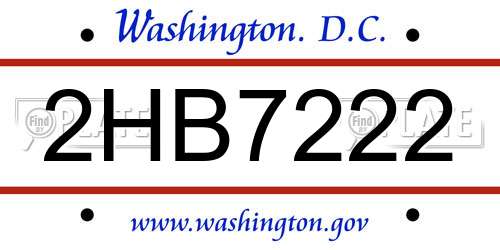 2HB7222 District Of Columbia License Plate