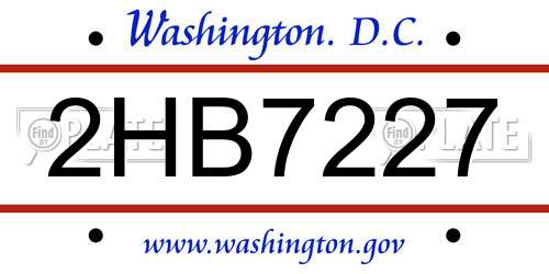 2HB7227 District Of Columbia License Plate