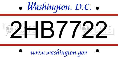 2HB7722 District Of Columbia License Plate