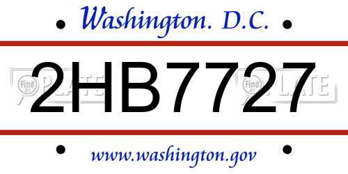 2HB7727 District Of Columbia License Plate