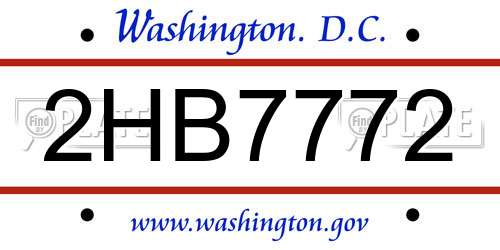 2HB7772 District Of Columbia License Plate