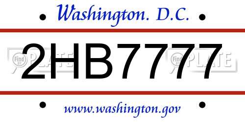 2HB7777 District Of Columbia License Plate