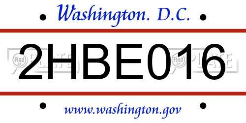 2HBE016 District Of Columbia License Plate