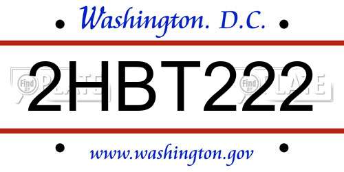 2HBT222 District Of Columbia License Plate