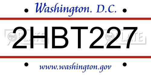 2HBT227 District Of Columbia License Plate