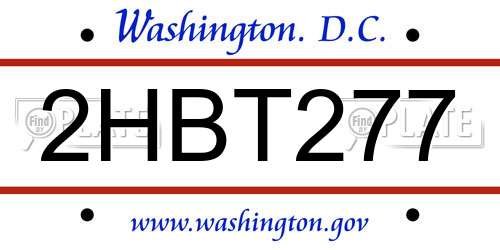 2HBT277 District Of Columbia License Plate