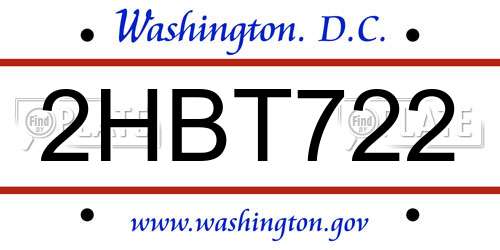 2HBT722 District Of Columbia License Plate