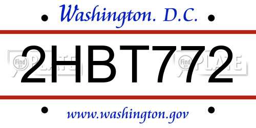 2HBT772 District Of Columbia License Plate