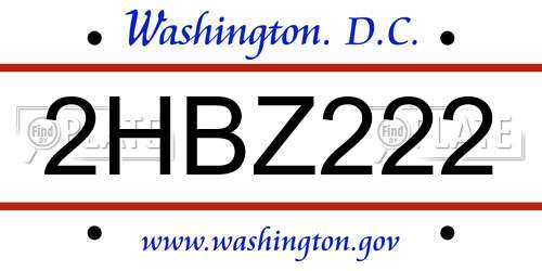 2HBZ222 District Of Columbia License Plate