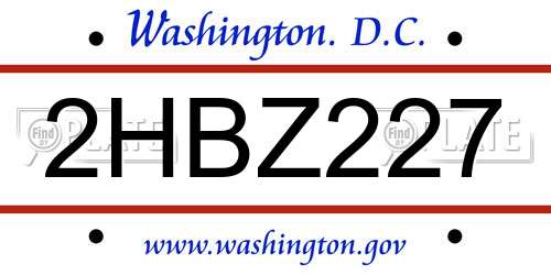 2HBZ227 District Of Columbia License Plate