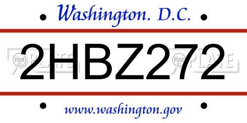 2HBZ272 District Of Columbia License Plate