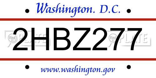 2HBZ277 District Of Columbia License Plate