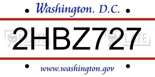 2HBZ727 District Of Columbia License Plate