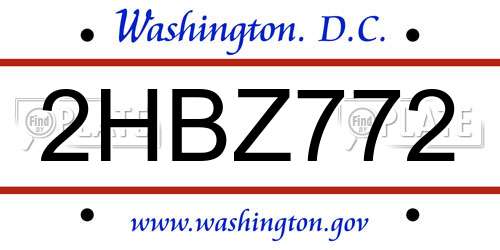 2HBZ772 District Of Columbia License Plate
