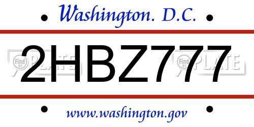 2HBZ777 District Of Columbia License Plate