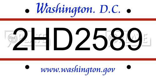 2HD2589 District Of Columbia License Plate