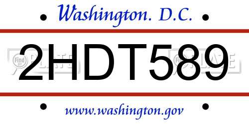 2HDT589 District Of Columbia License Plate