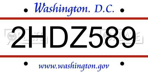 2HDZ589 District Of Columbia License Plate