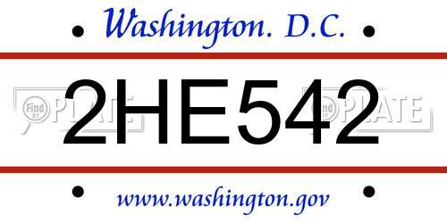 2HE542 District Of Columbia License Plate