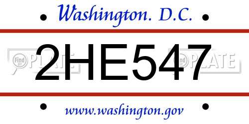 2HE547 District Of Columbia License Plate