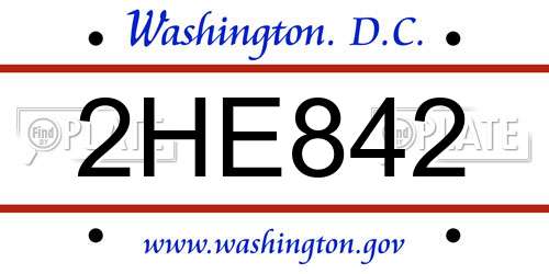 2HE842 District Of Columbia License Plate