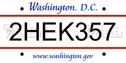 2HEK357 District Of Columbia License Plate