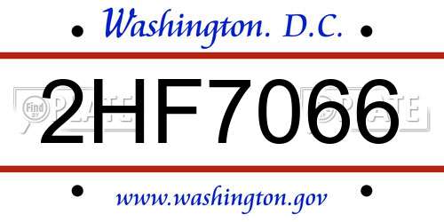 2HF7066 District Of Columbia License Plate