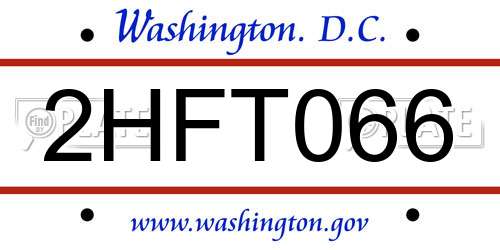 2HFT066 District Of Columbia License Plate