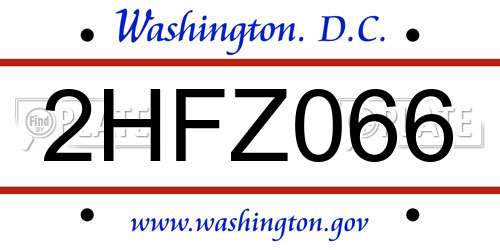 2HFZ066 District Of Columbia License Plate